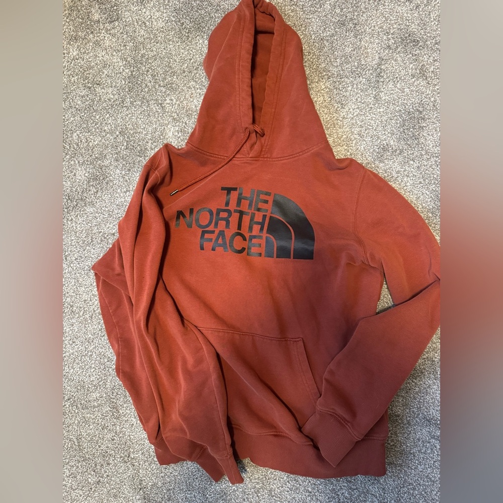 The North Face Rust Orange Pullover Hoodie with Black Logo
